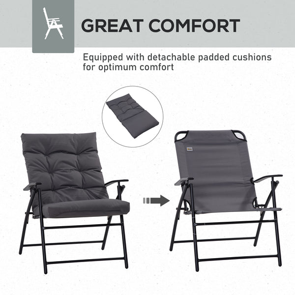 Set of 2 folding outdoor chairs with adjustable backrest, grey