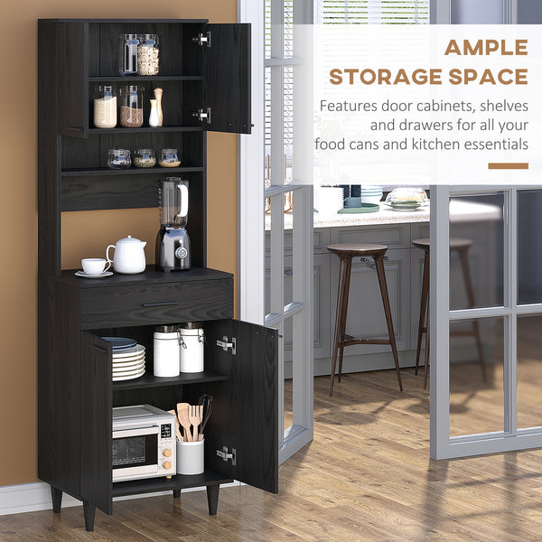 Kitchen buffet with microwave counter, black