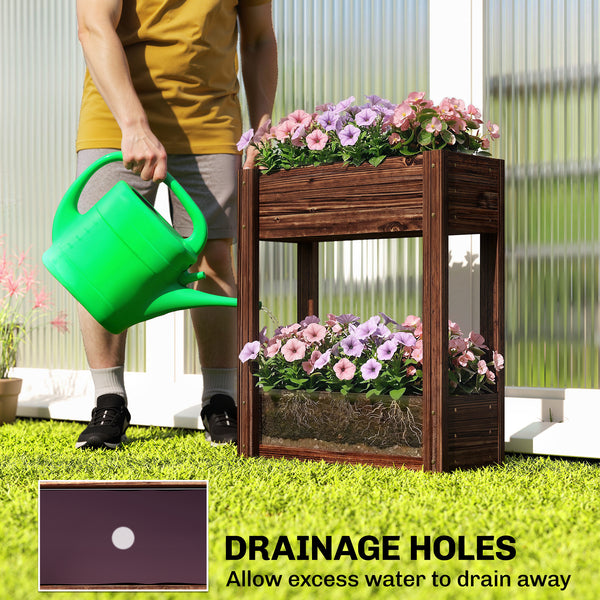 2-Tier Wooden Raised Planter Box with Legs, 60 x 25 x 70 cm, with Drainage Holes and Bed Liner.