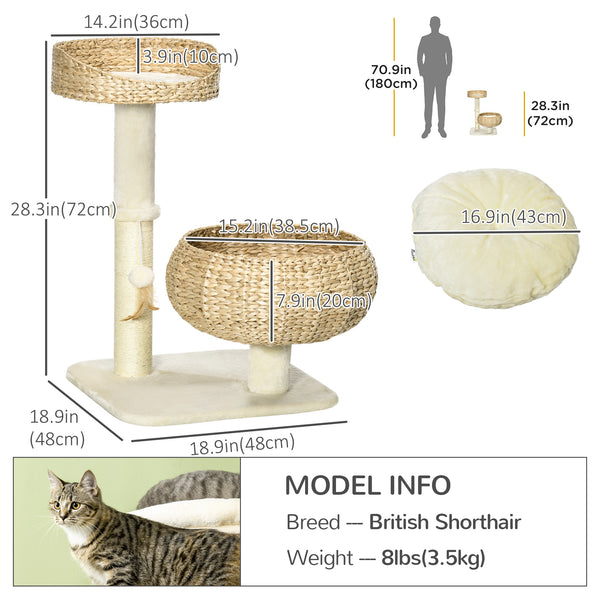71cm Cat Tree with Scratching Post and 2 Beds, Beige