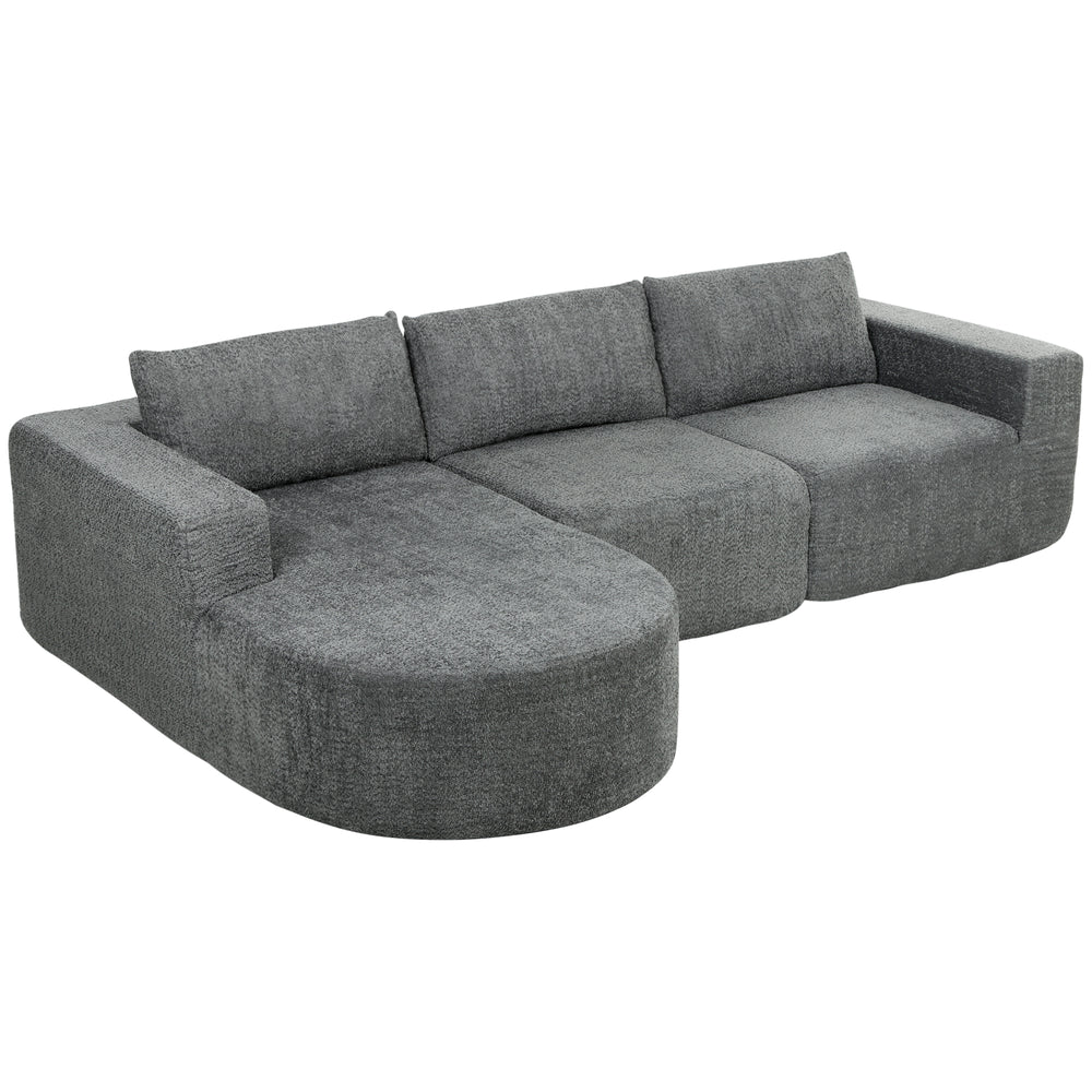 Modular corner sofa without frame, with chaise longue and deep seat, dark grey 