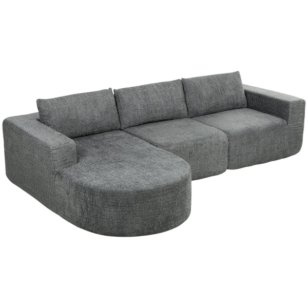 Modular corner sofa without frame, with chaise longue and deep seat, dark grey 