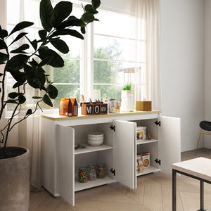Sideboard with 4 doors and adjustable shelves for kitchen, living room or entryway, white