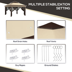 3.3 x 3.3 m Folding Gazebo Adjustable with UV30+ Roof, Removable Mesh Curtains, Beige