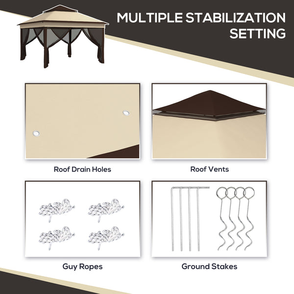 3.3 x 3.3 m Folding Gazebo Adjustable with UV30+ Roof, Removable Mesh Curtains, Beige