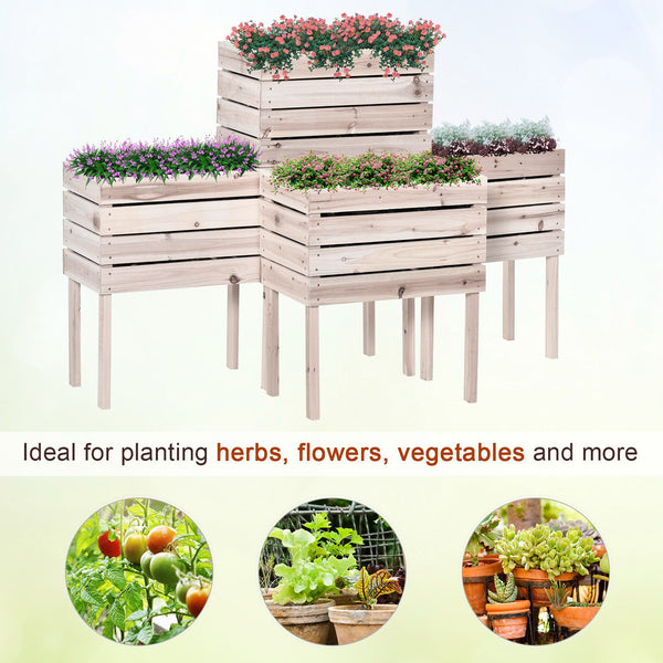 Set of 4 raised wooden garden planters