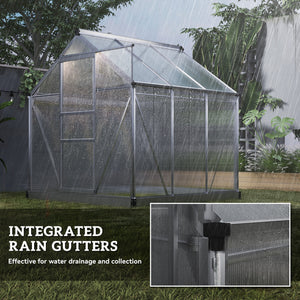 Greenhouse with gutter, ventilation and sliding door, silver color