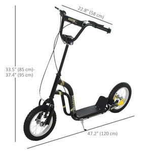 Scooter with inflatable wheels, double brake, 30 cm front wheel, black
