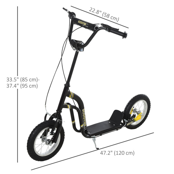 Scooter with inflatable wheels, double brake, 30 cm front wheel, black