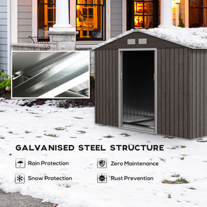 Ventilated galvanized steel garden shed with double door and foundation kit, grey