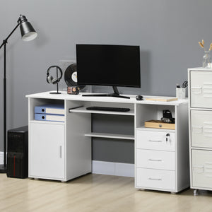 Computer desk with keyboard tray and drawers, white