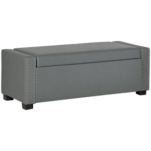 Folding storage bench upholstered in fabric, light gray