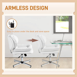 White office chair without armrests, upholstered in faux leather