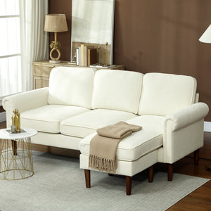 Modern corner sofa with removable chaise longue, wooden legs, cream color