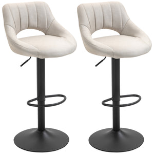 Set of 2 linen-covered bar stools, cream white