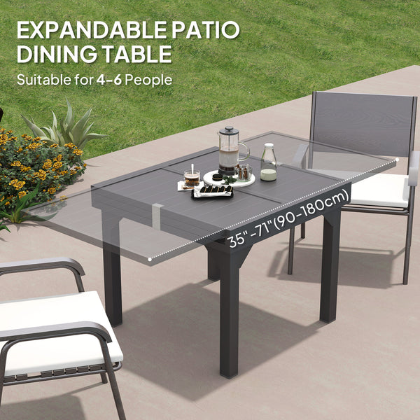 Extendable aluminum outdoor dining table, gray
