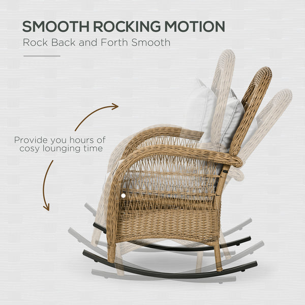 Rattan rocking chair with cushion, light grey