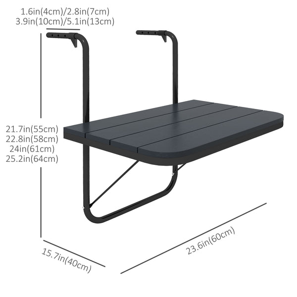 Outdoor hanging table, adjustable balcony table, black