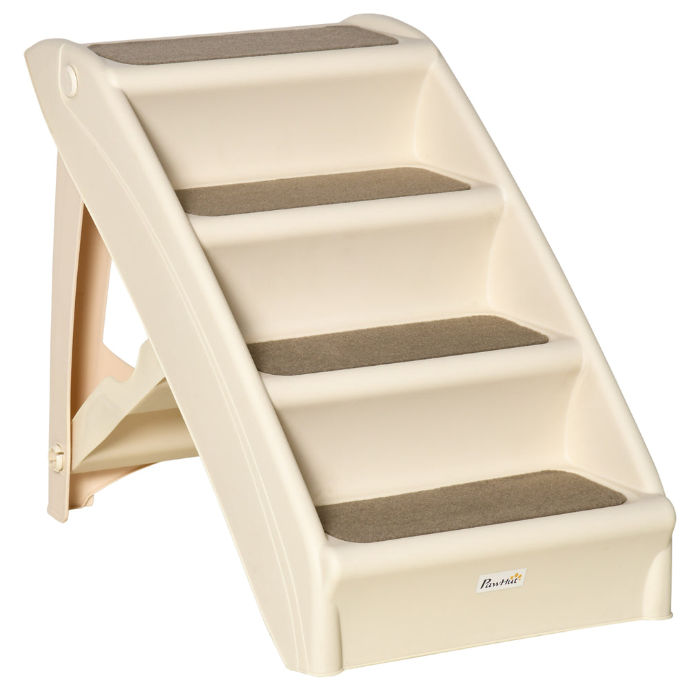 Portable stairs for dogs and cats, foldable and lightweight, beige.
