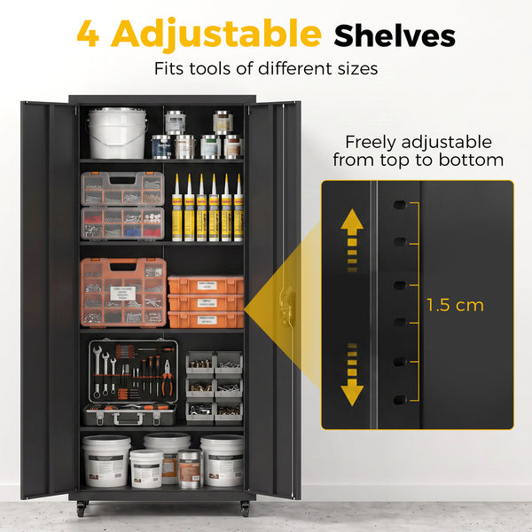 71-inch Rolling Reinforced Garage Cabinet, Black