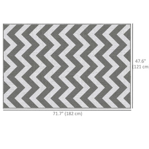 Reversible Outdoor Patio Rug, 4' x 6' Plastic Straw Mat for Garden, Patio, Beach, Camping, Gray and White