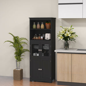 Sideboard with shelf, 4 doors with adjustable shelf, black