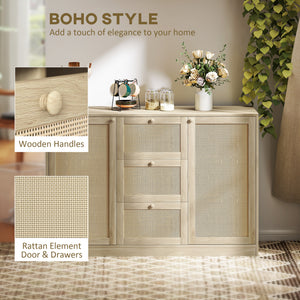 Boho Sideboard with 3 Drawers, 2 Adjustable Shelves and 4 Shelves, Natural