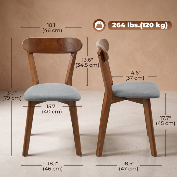 Wooden dining chairs, grey and brown, set of 4