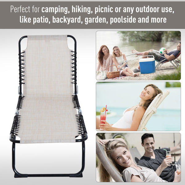 Folding chaise longue with headrest, cream