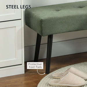 Corduroy Upholstered Ottoman Bench with Steel Legs, Green