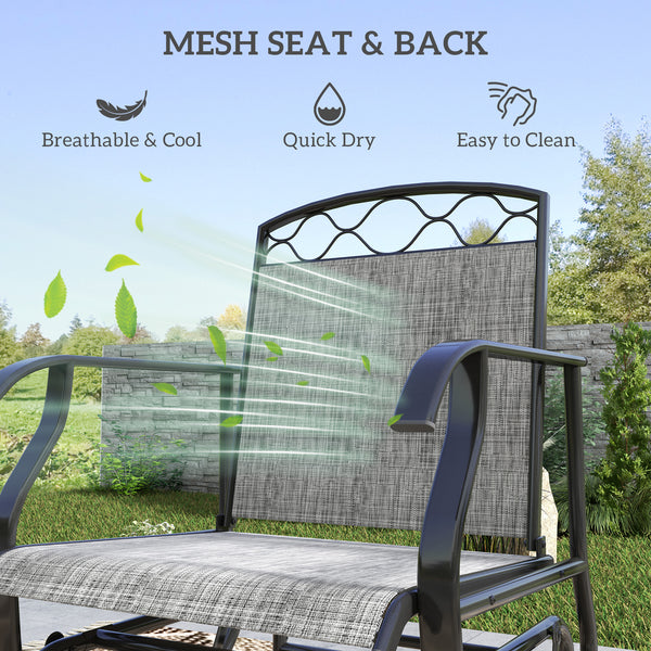 Set of 2 Outdoor Patio Chairs with Thick Breathable Mesh Seat, High Back, Steel Frame, Grey