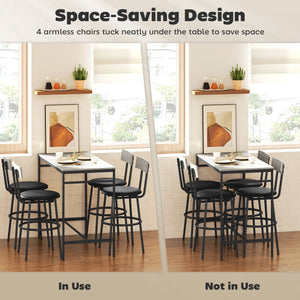 5-piece bar table set for 4 people with footrest and steel frame for the kitchen, cement grey