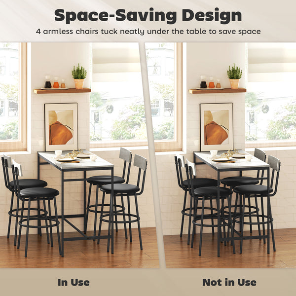 5-piece bar table set for 4 people with footrest and steel frame for the kitchen, cement grey