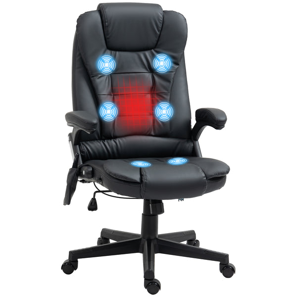 Massage and heated office chair, reclining, swivel, adjustable, in leather, black