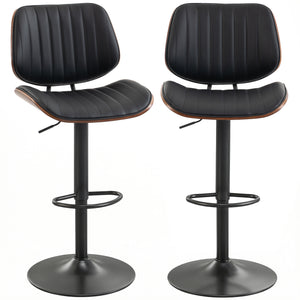 Set of 2 bar stools, swivel, with backrest, adjustable height, black