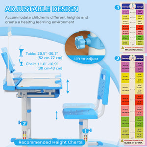 Children's study table with tilting top, blue