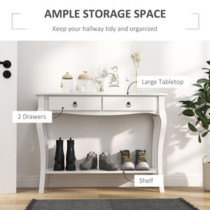 Modern entryway console table with 2 drawers and lower shelf, ivory white