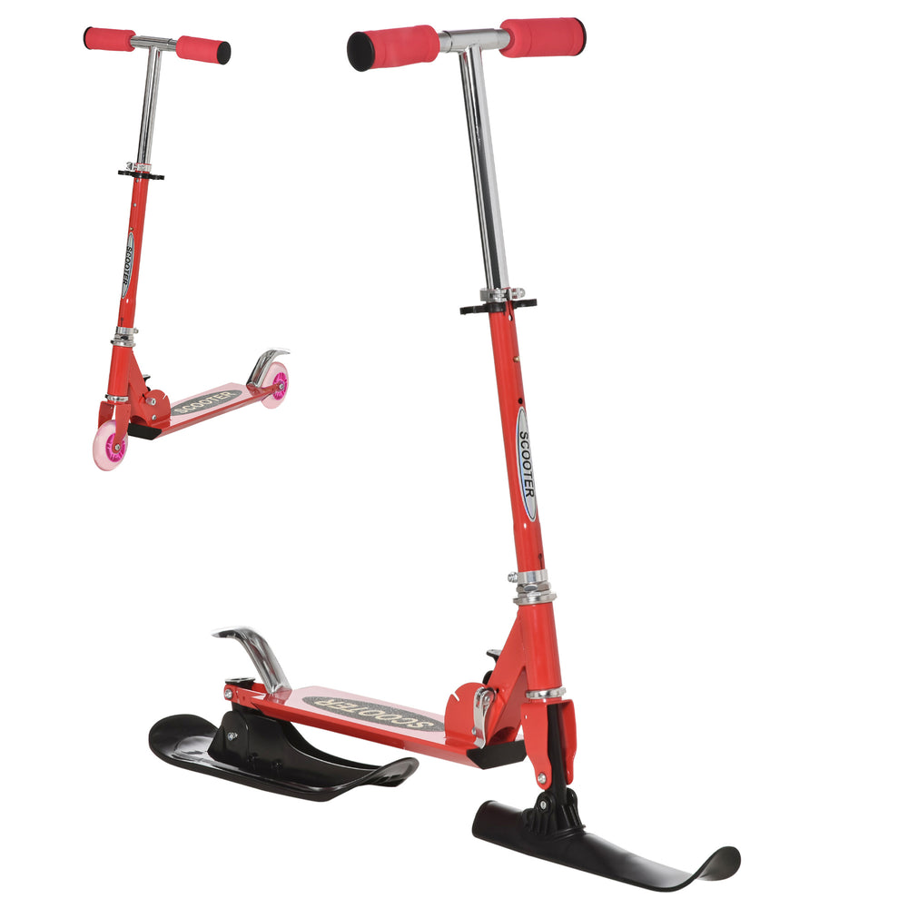 Convertible scooter with wheels and blades, red
