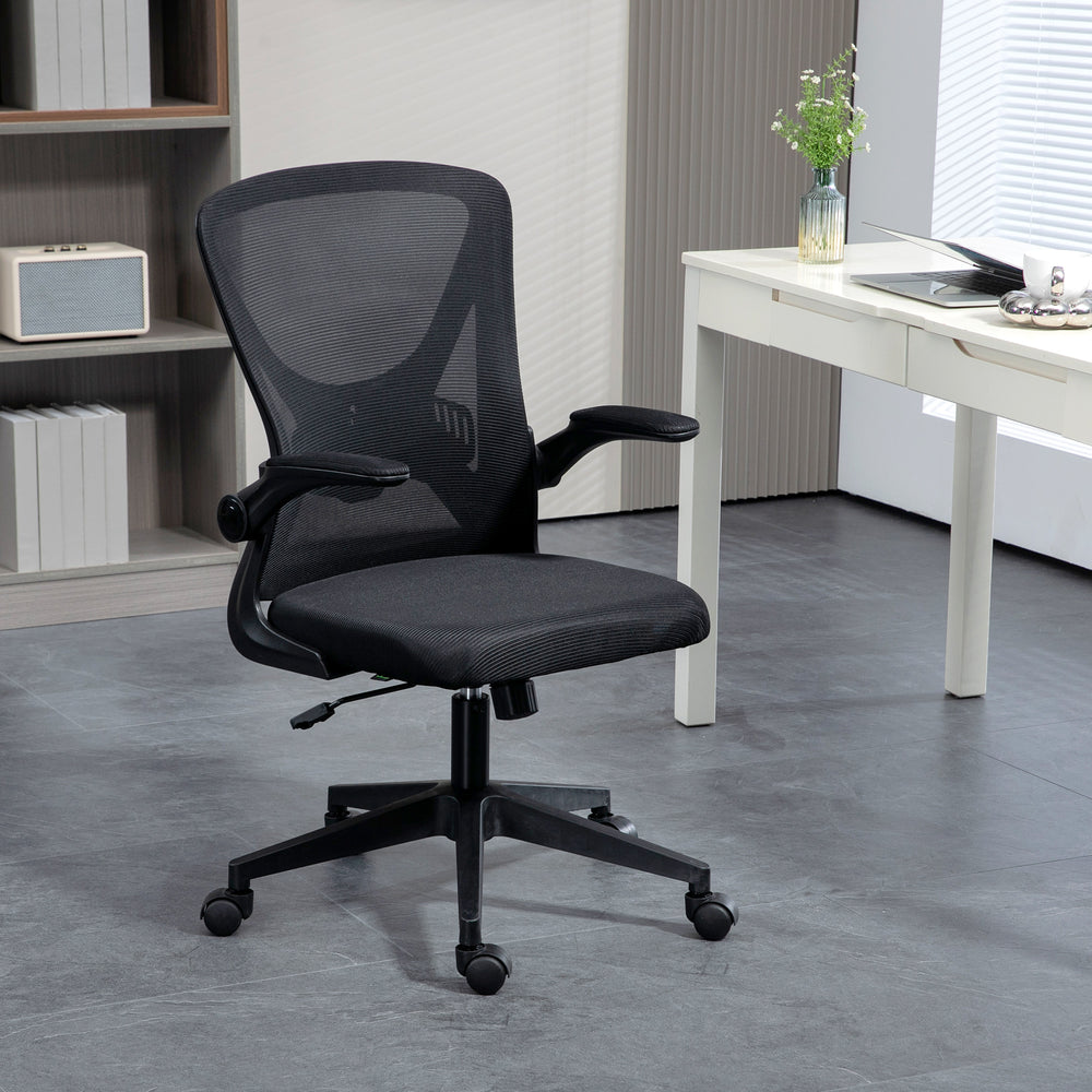 Mesh Office Chair, Swivel with Lumbar Support, Adjustable Height, Flip-up Armrests, Black