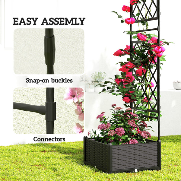 Garden arch with trellis and 2 planters, black
