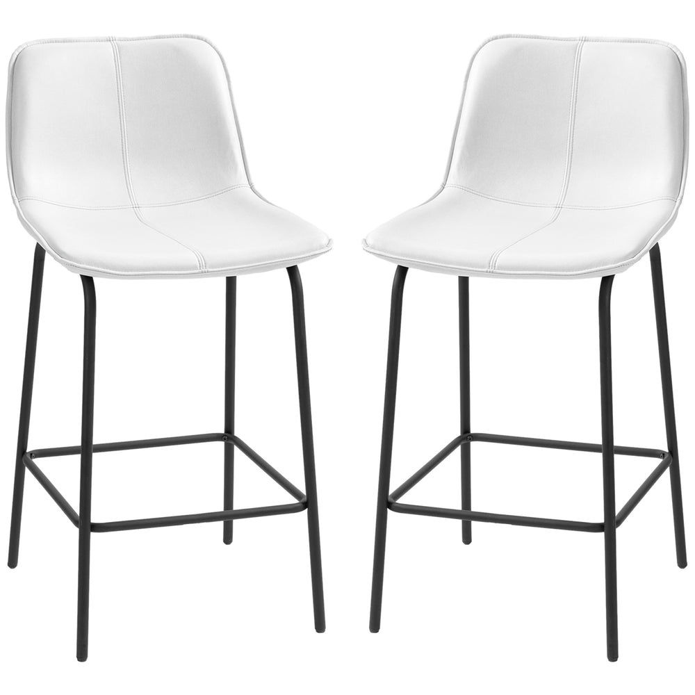Set of 2 padded bar stools with steel legs, cream white