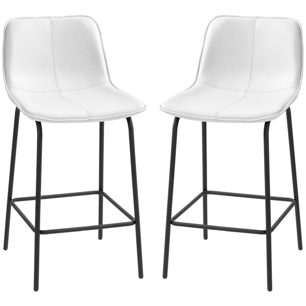 Set of 2 padded bar stools with steel legs, cream white
