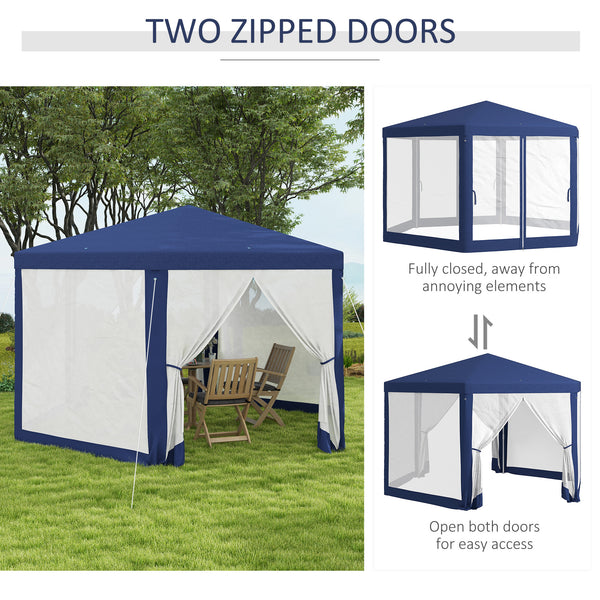 Hexagon Party Tent, Patio Gazebo with Netting Mesh, Blue