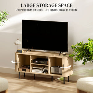 TV stand for TVs up to 55 inches with storage shelves and cabinets, oak