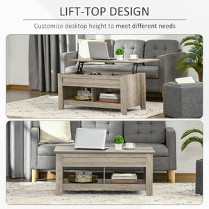 Lift-up center table for living room, oak effect