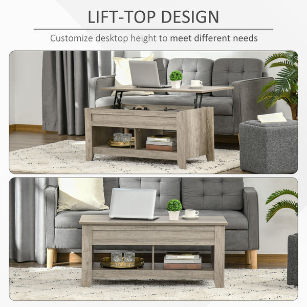 Lift-up center table for living room, oak effect