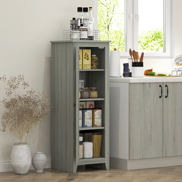 Storage cabinet with barn door and adjustable shelves, gray wood grain