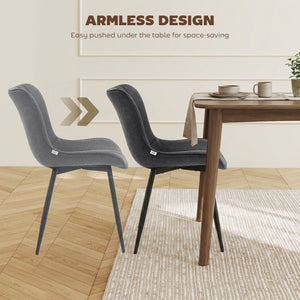 Set of 4 upholstered faux leather dining chairs with steel backrest and legs, Grey 