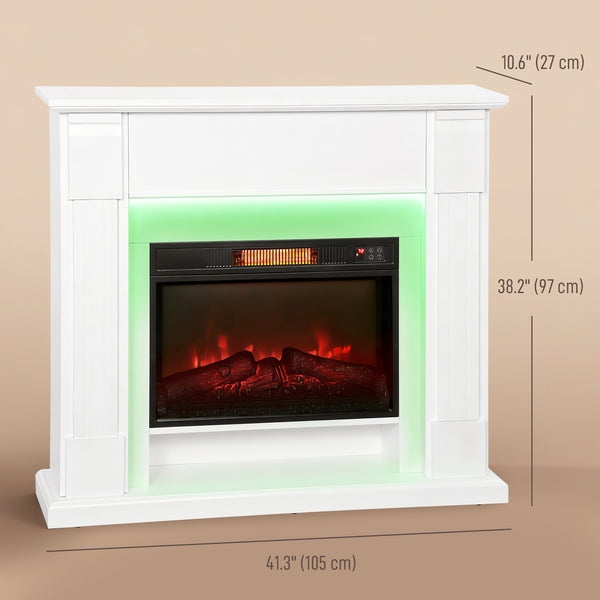 41-inch 1400W Electric Fireplace with Mantel, Adjustable 3D Flame Effect, White