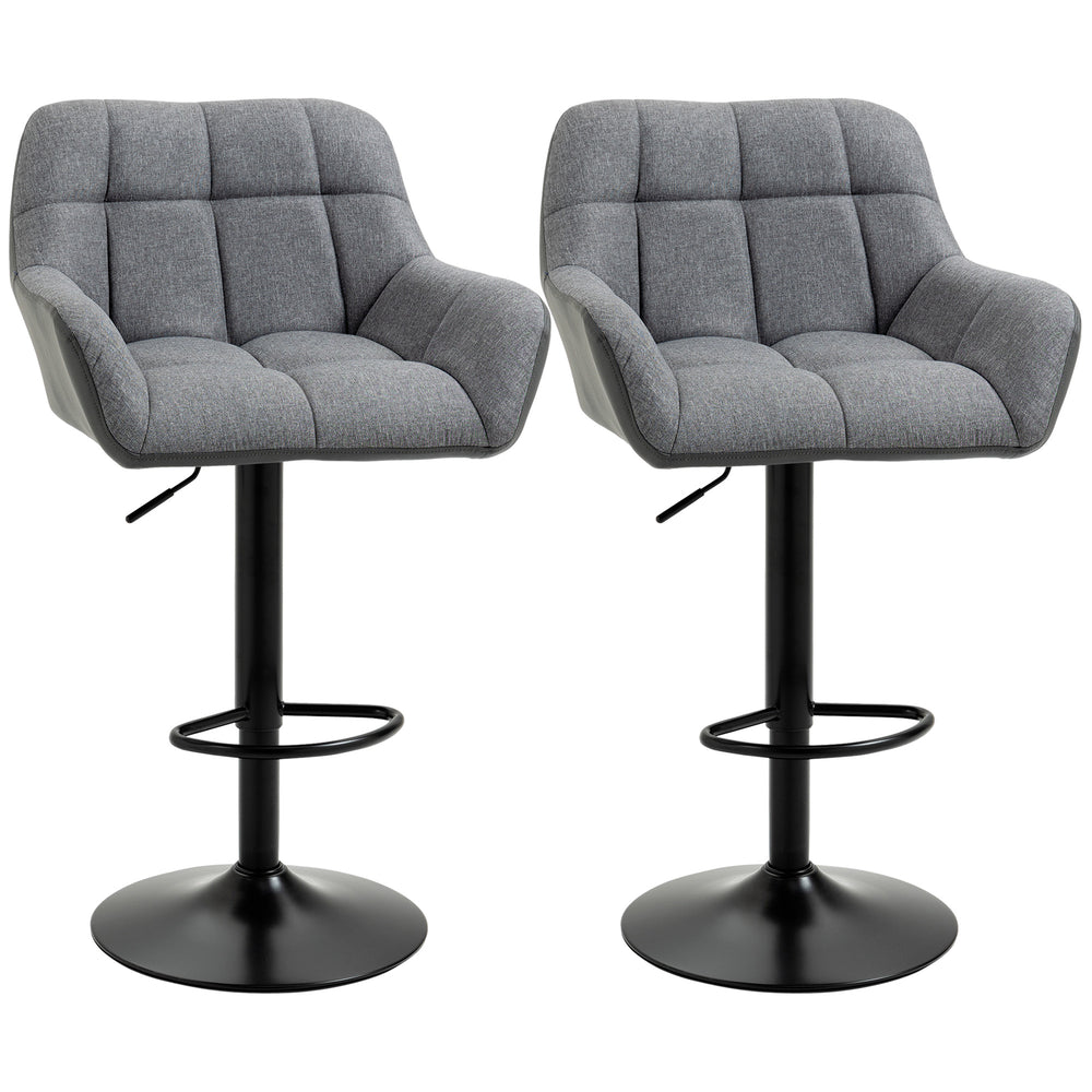 Set of 2 Adjustable Swivel Bar Stools with Footrest, Grey